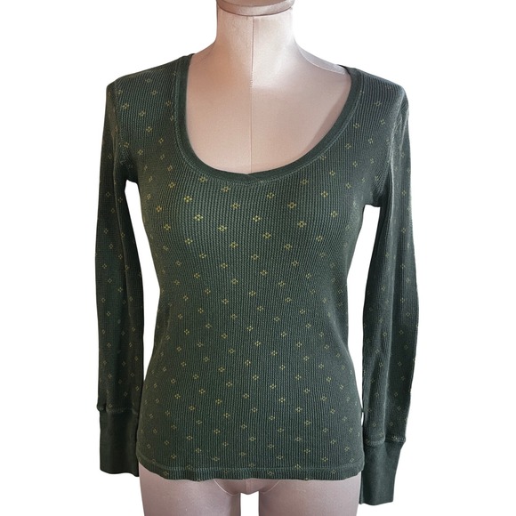 Mossimo Supply Co Y2K Womens Green Waffle Knit Thermal Scoop Neck Top Size M - Picture 1 of 10